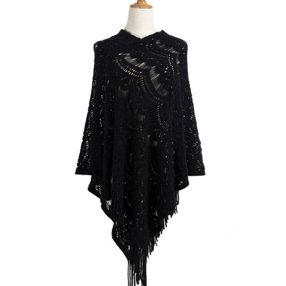 New Arrival Mid-length crocheted hollow out irregular tassel capes knitted pullover sweater women’s shawl