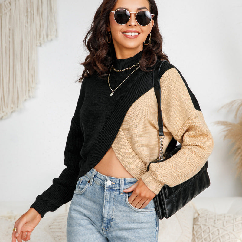 High quality crew neck long sleeve color blocking jumpers holiday style pullover casual women sweaters