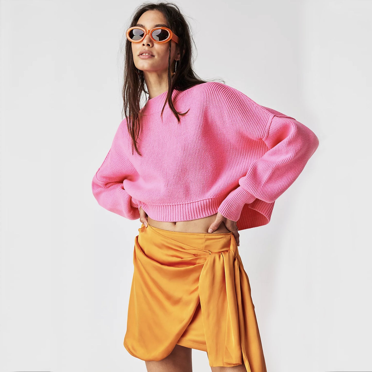 clothing round neck casual knitwear pullover striped oversize long sleeve short cropped sweaters women