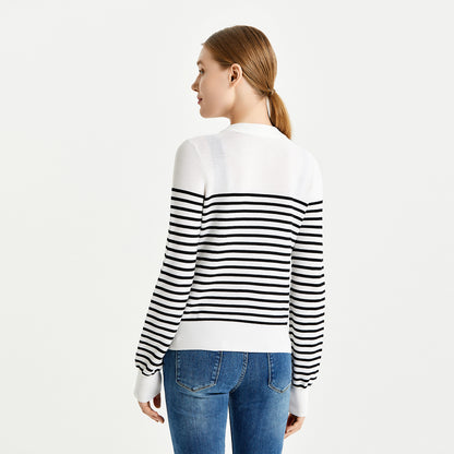 Hot sales casual pullover jumpers round-neck long sleeve striped knitted top knitted sweater