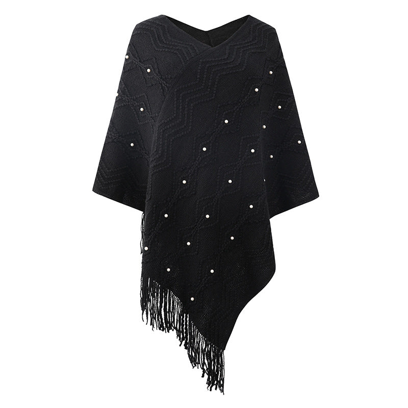 Fall Winter Fashion Women Casual Knitwear cape coat shawl cloak striped knitted sweaters with tassel