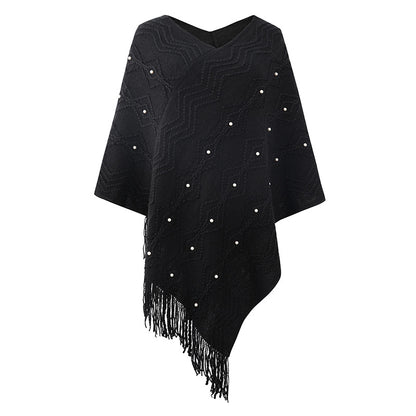 Fall Winter Fashion Women Casual Knitwear cape coat shawl cloak striped knitted sweaters with tassel