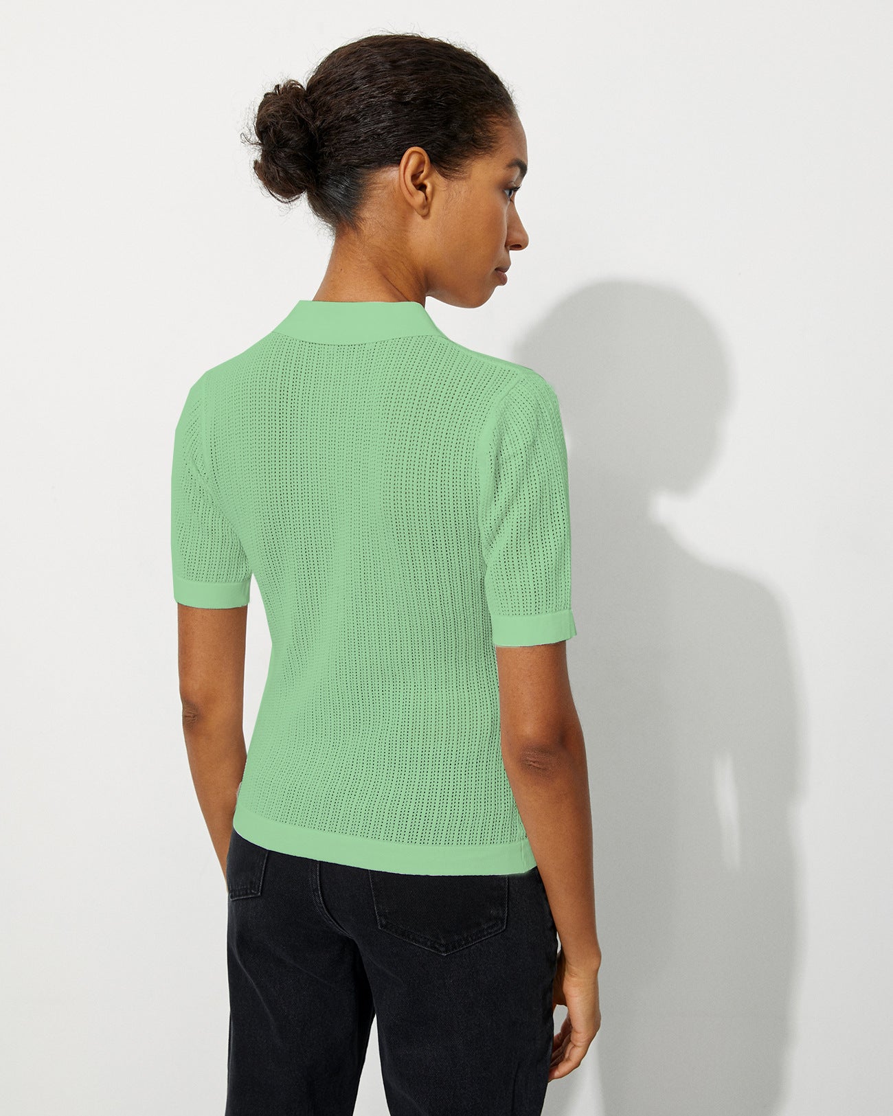 2026 spring summer knitted short sleeve slim fit pullover polo collar knitwear fashion solid color women’s sweater