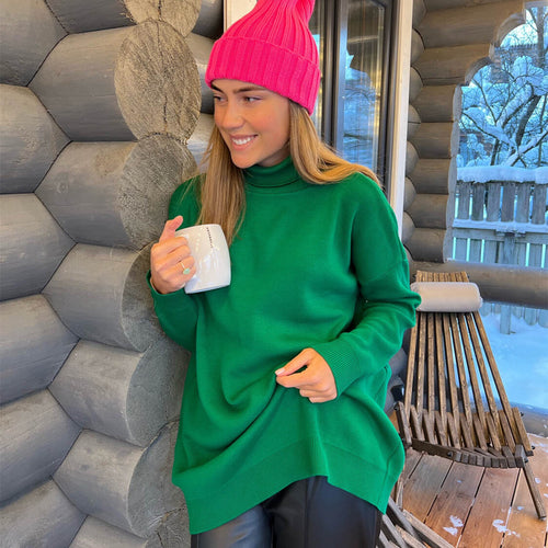 Fall winter fashion ladies sweater loose turtleneck pure color knitted pullover long casual knitwear