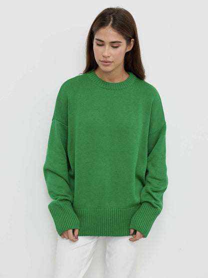 clothing round neck elegant knitwear pullover oversize long sleeve thicken pure color sweaters women