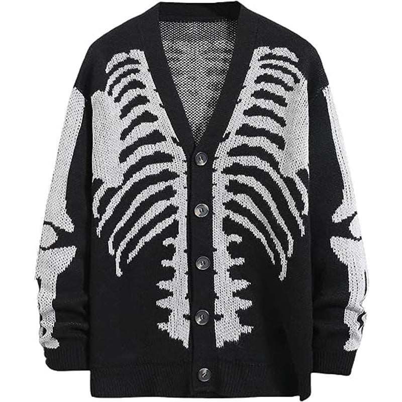 knitwear single-breasted v neck jacquard knitted sweaters oversize skull halloween cardigans women