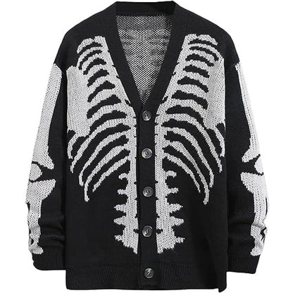 knitwear single-breasted v neck jacquard knitted sweaters oversize skull halloween cardigans women
