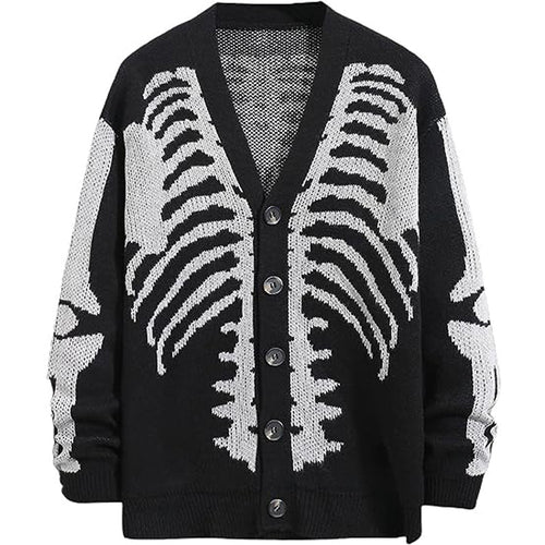 knitwear single-breasted v neck jacquard knitted sweaters oversize skull halloween cardigans women
