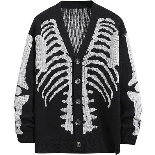 knitwear single-breasted v neck jacquard knitted sweaters oversize skull halloween cardigans women