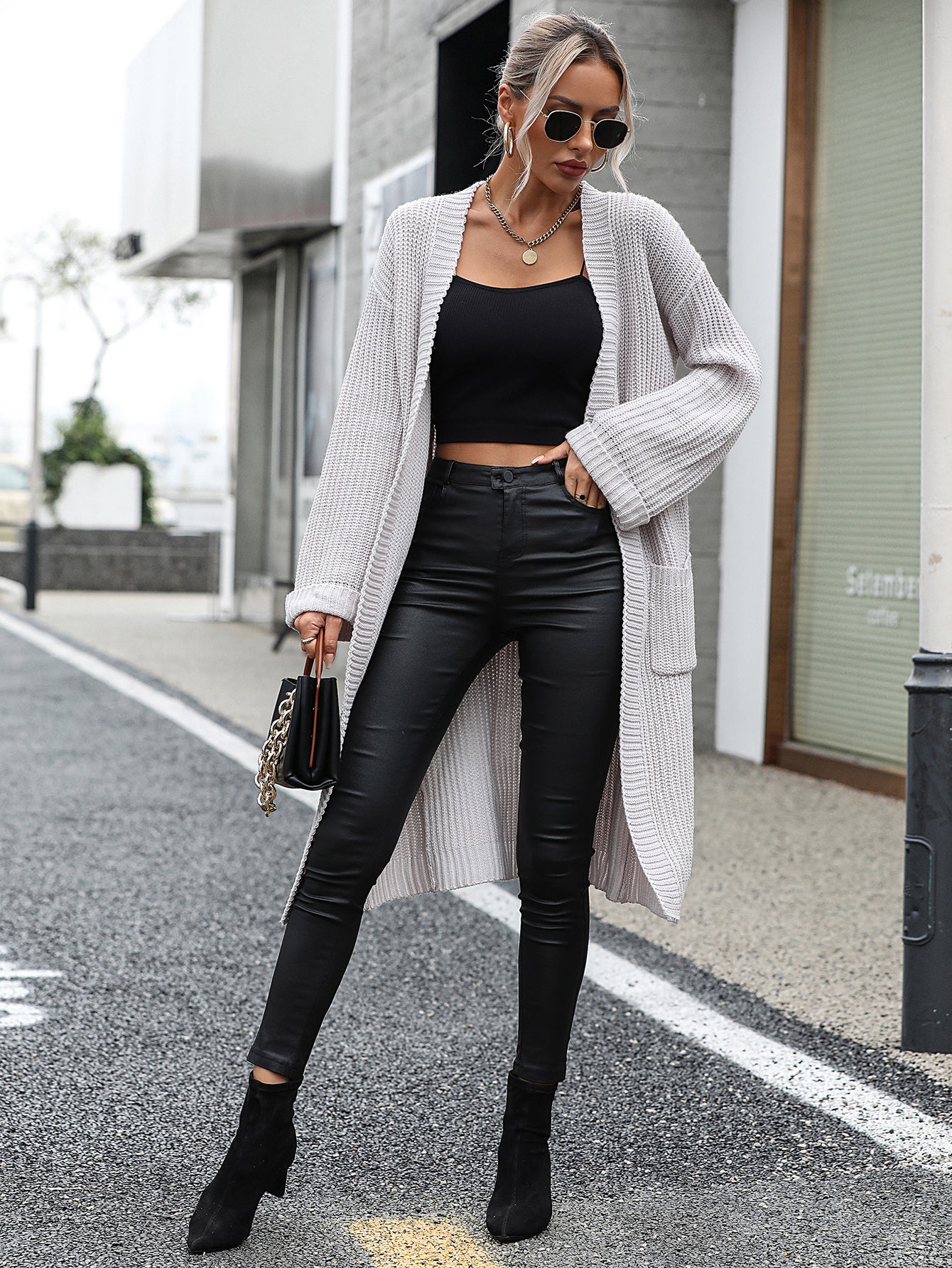2026 Long Sleeve knitwear fall winter solid color loose women knitted cardigan sweater with pockets