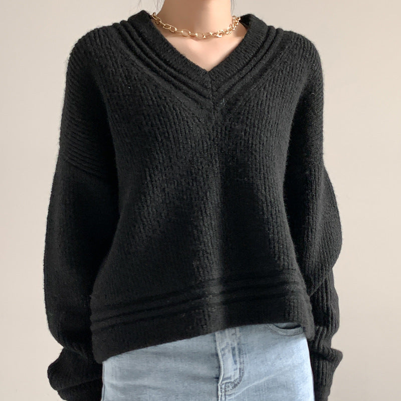 Retro Winter Plain Carmine Fashionable Knitwear Oversize v neck Thicken sweater mujer 20262