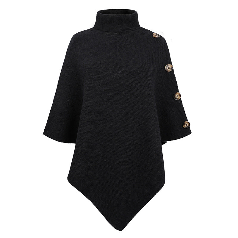 Trending Fashion winter shawl solid color turtleneck sweater Cape Roll Neck Knitwear warm cloak coat for women