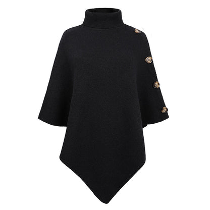 Trending Fashion winter shawl solid color turtleneck sweater Cape Roll Neck Knitwear warm cloak coat for women
