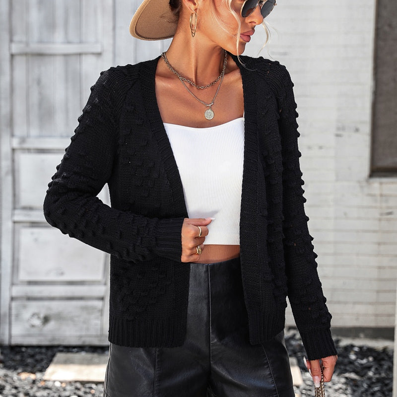 2026 Winter Fall Knit Tops Fashion Solid Color Elegant Dot Cardigan Sweater for women