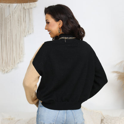 High quality crew neck long sleeve color blocking jumpers holiday style pullover casual women sweaters