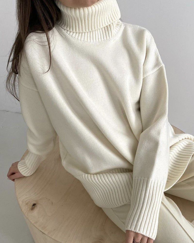 High quality Women’s fashion knitwear Oversize Long Sleeve Turtleneck Jumper Thick Warm Knitted Pullover Sweater