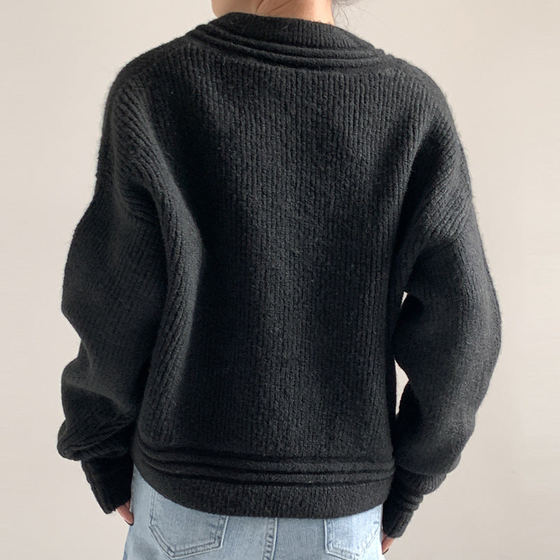 Retro Winter Plain Carmine Fashionable Knitwear Oversize v neck Thicken sweater mujer 20262