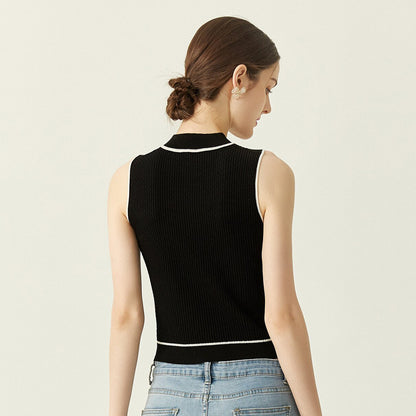 High quality round neck sleeveless sexy camisole bodycon color blocking cool women summer knitted vest
