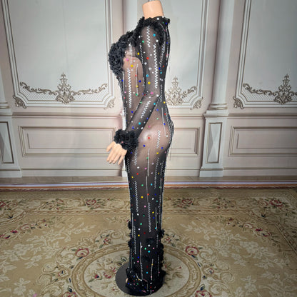 ZD Luxury Women’s Ball Gown Floor-Length Sexy Party Skirt Floral Pattern Rhinestone Decoration Natural Hand Embroidery