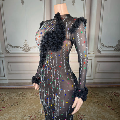 ZD Luxury Women’s Ball Gown Floor-Length Sexy Party Skirt Floral Pattern Rhinestone Decoration Natural Hand Embroidery