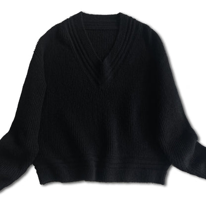 Retro Winter Plain Carmine Fashionable Knitwear Oversize v neck Thicken sweater mujer 20262