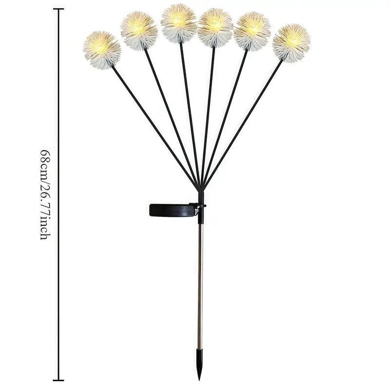 Solar-powered dandelion garden light, 6-head warm white LED light