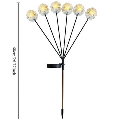 Solar-powered dandelion garden light, 6-head warm white LED light