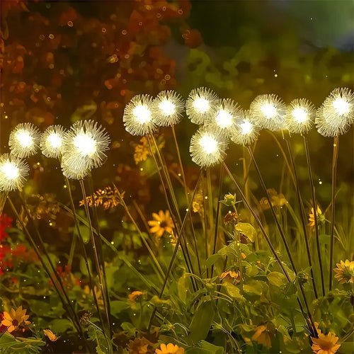 Solar-powered dandelion garden light, 6-head warm white LED light