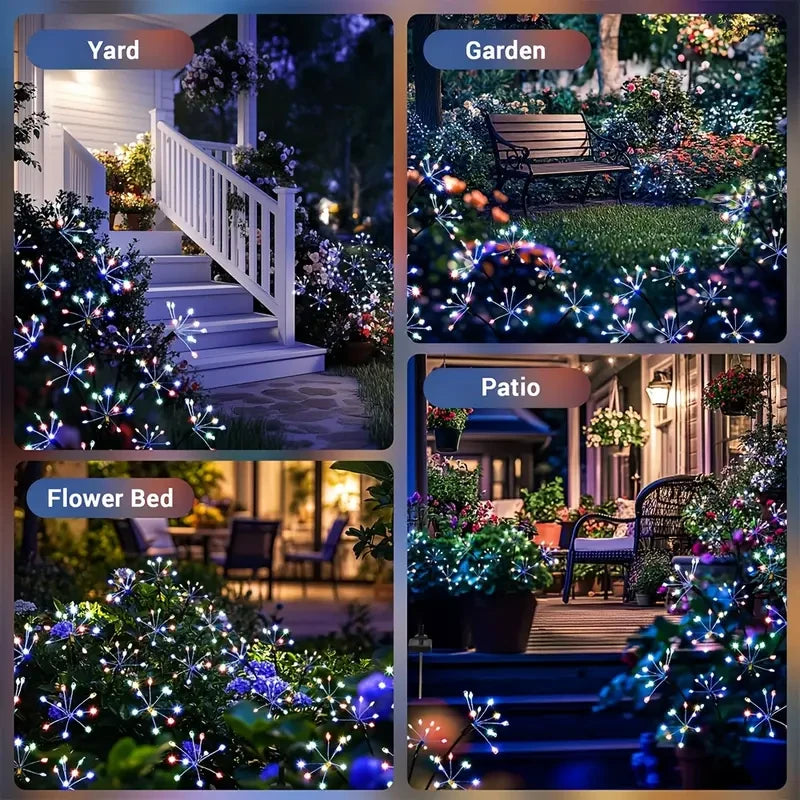 Solar-powered garden light, 8 lighting modes, IP65 waterproof.