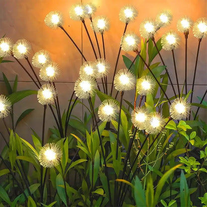 Solar-powered dandelion garden light, 6-head warm white LED light