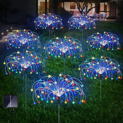 8-pack solar garden fireworks lights, suitable for outdoor use, 8 modes, 480 LED bulbs.