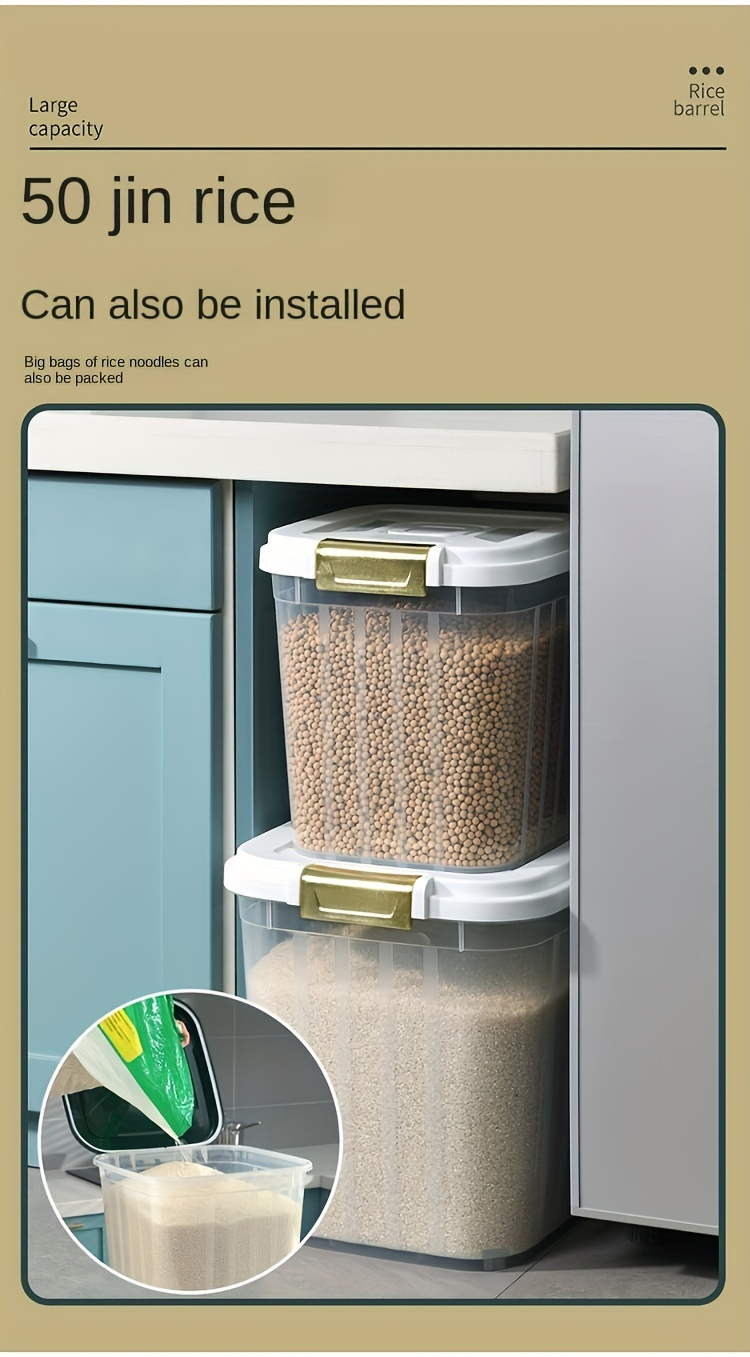 One large, airtight, transparent grain storage container.