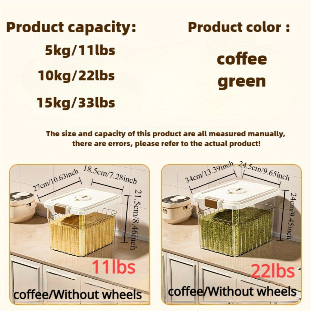 Sealed rice container – available in various capacities (11/22/33 lbs), moisture-proof food storage container.