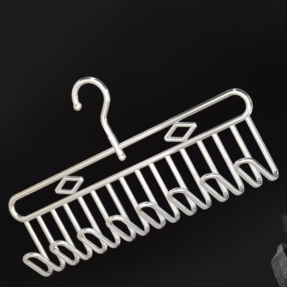 This stainless steel clothes hanger can be used as a space-saving storage rack.